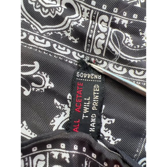 Vintage Hand Printed Twill Purse Scarf Light Black Acetate Neck Wrap Bandana - Picture 3 of 4
